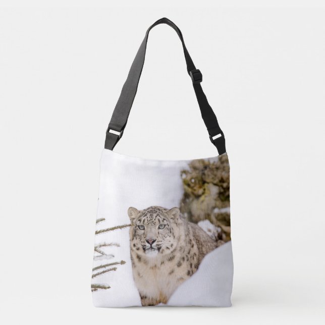 Snow Leopard in the Snow Crossbody Bag (Front)
