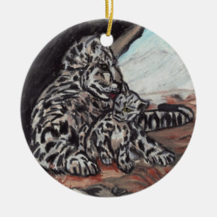 SNOW LEOPARD MOTHER AND CUB ornament