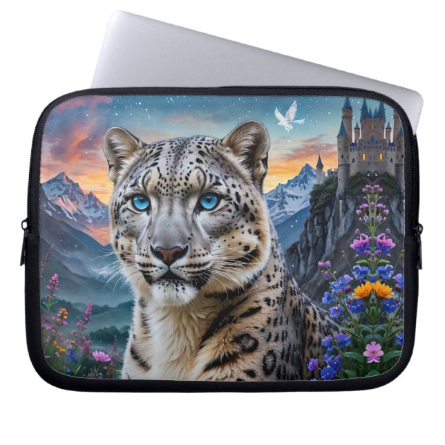 Snow Leopard Mountain Castle At Sunset Laptop Sleeve (Front)