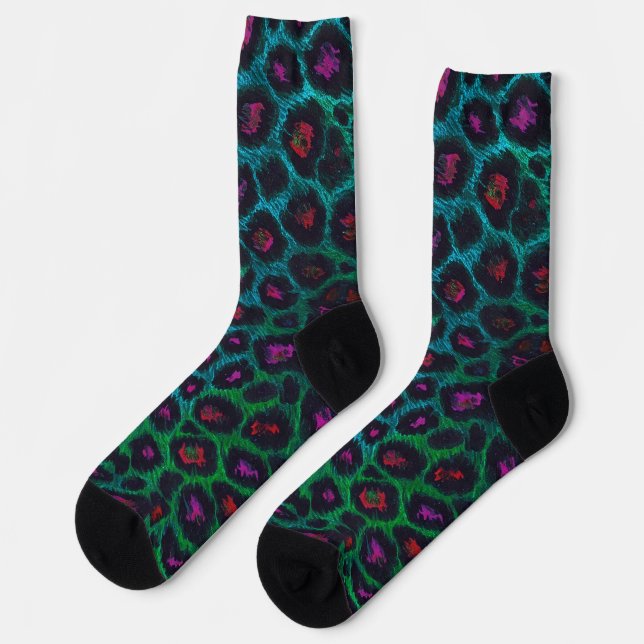 Snow Leopard Neon-Noir Pattern Socks (Left)