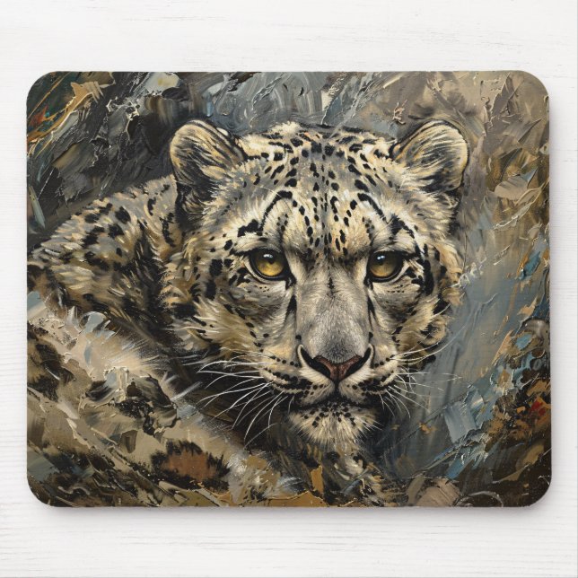 Snow Leopard Oil Painting Mouse Mat (Front)
