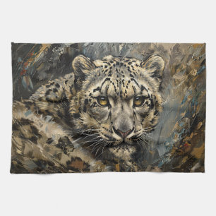 Snow Leopard Oil Painting Tea Towel
