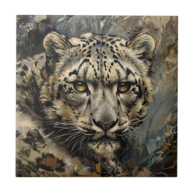Snow Leopard Oil Painting Tile (Front)