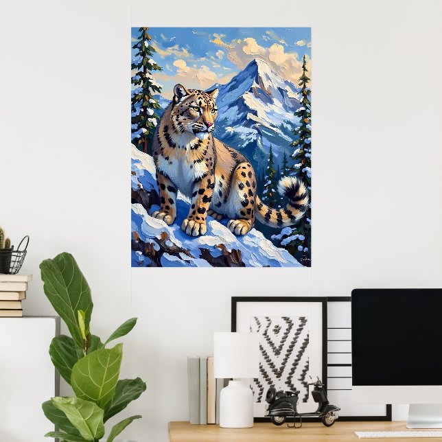 Snow Leopard on a Mountain Poster (Home Office)