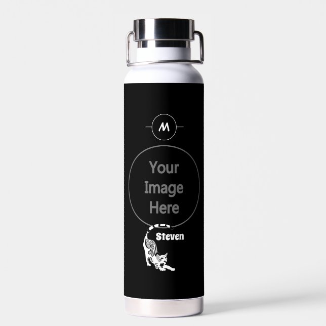 Snow Leopard Paisley Bengal Cat Yoga Stretching Water Bottle (Back)