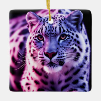 Snow Leopard Portrait Ceramic Ornament