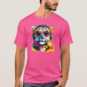Snow Leopard Portrait Glasses Watercolour Print T-Shirt
