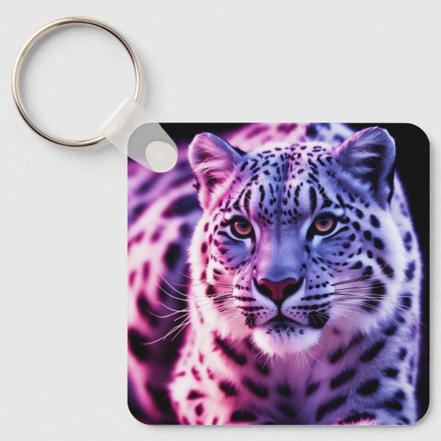 Snow Leopard Portrait Key Ring (Front)