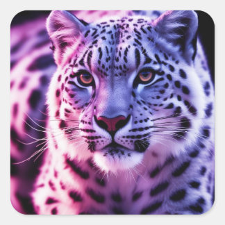 Snow Leopard Portrait Square Sticker