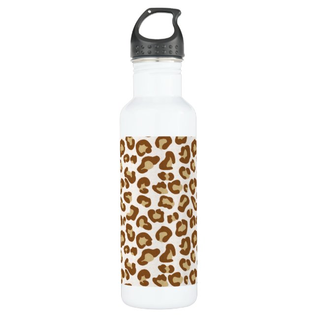 Snow Leopard Print, Beige, Tan, and White 710 Ml Water Bottle (Front)