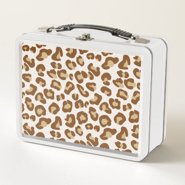 Snow Leopard Print, Beige, Tan, and White  Metal Lunch Box (Front)