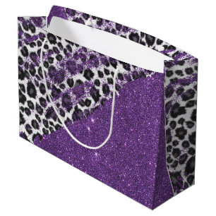 Snow Leopard Print Brushstrokes on Faux Glitter Large Gift Bag