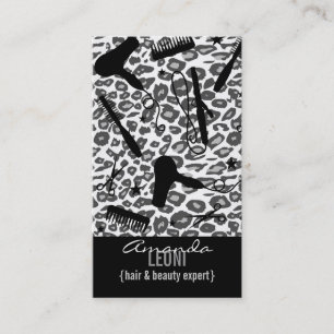 Snow Leopard Print Salon Tools Vertical Business Card