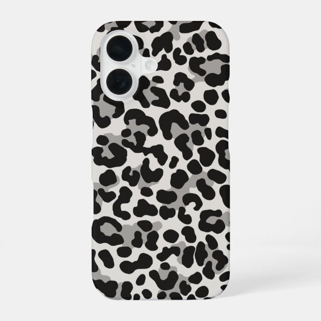 Snow Leopard Print White Trendy Pattern iPhone 16 Case (Back)