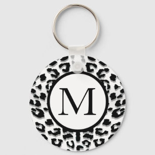 Snow Leopard Print with Custom Monogram Key Ring