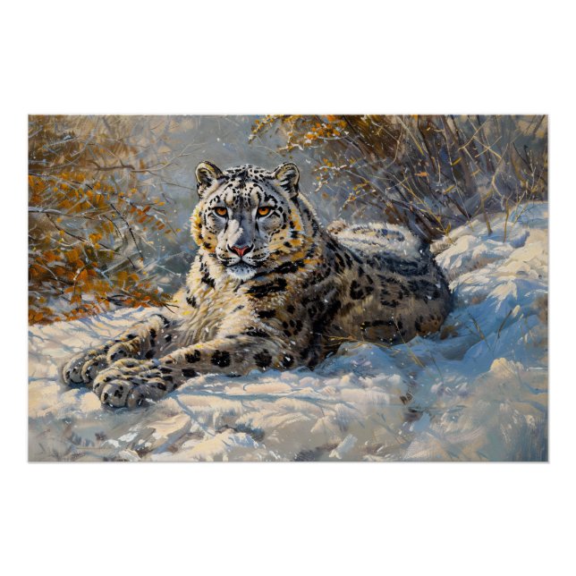 Snow Leopard Sleeping in the Snow Poster (Front)