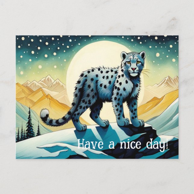 Snow Leopard Snowy Mountain Postcard (Front)