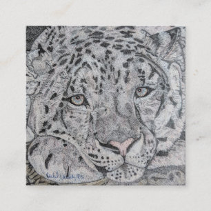 Snow leopard square business cards, Artsy cards