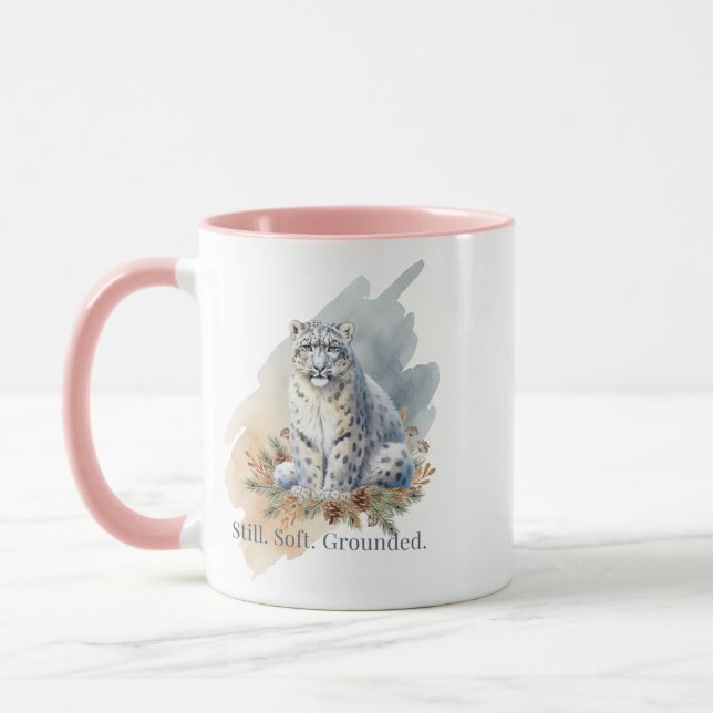 Snow Leopard Still Soft Grounded Art Mug (Left)