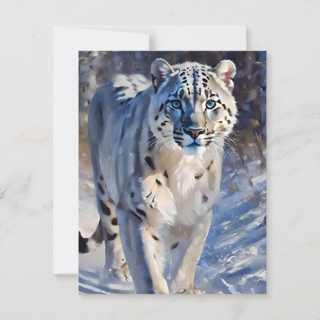 Snow Leopard Study A - Oils Holiday Card (Front)