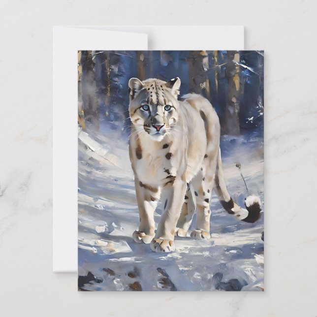 Snow Leopard Study C - Oils Holiday Card (Front)