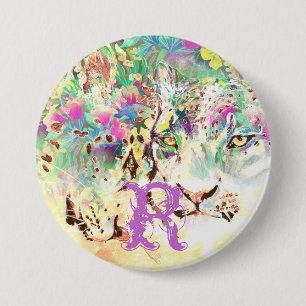 Snow leopard tropical flowers Hawaiian animal 7.5 Cm Round Badge
