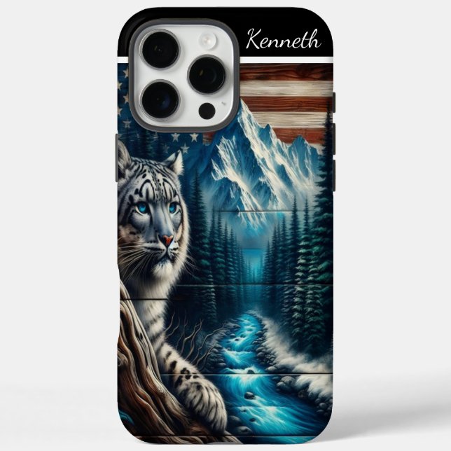 Snow Leopard Under an American Flag Case-Mate iPhone Case (Back)