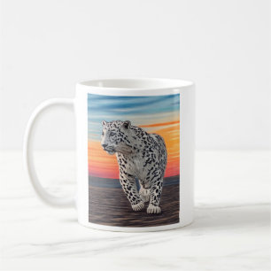Snow Leopard Walking on the Beach During a Sunset  Coffee Mug