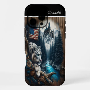 Snow Leopard Watches Over The Snowy Mountains iPhone 16 Pro Max Case