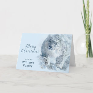 Snow Leopard Watercolor Christmas Card