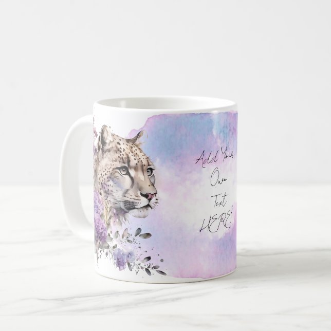 Snow Leopard Wild Cat Floral Watercolor Coffee Mug (Front Left)