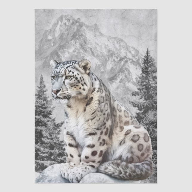 Snow Leopard Wild Cat Watercolor Tissue Paper (Front)