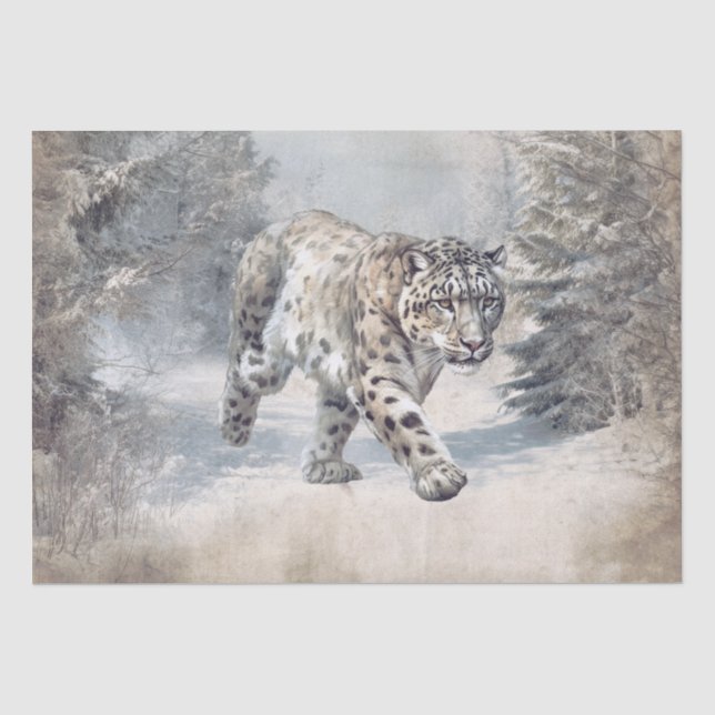 Snow Leopard Wild Cat Watercolor Tissue Paper (Front)