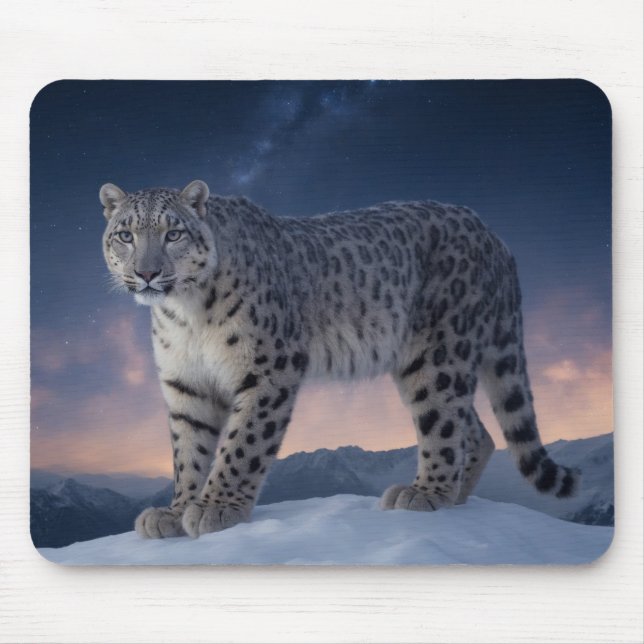 Snow Leopard Wild Majestic Animal A Starry Galaxy Mouse Mat (Front)