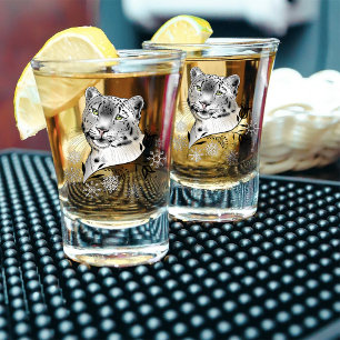 Snow Leopard Winter Elegance Blue Snowflakes Shot Glass