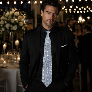 Snow Leopard Winter Elegance Blue Snowflakes Tie