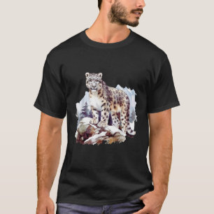 Snow Leopard Winter Mountain Big Cat Wildlife  T-Shirt