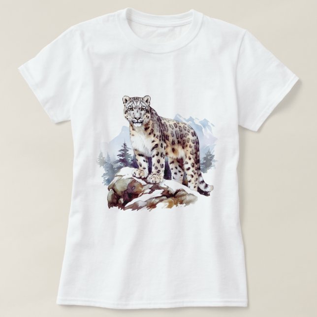 Snow Leopard Winter Mountain Big Cat Wildlife T-Shirt (Design Front)