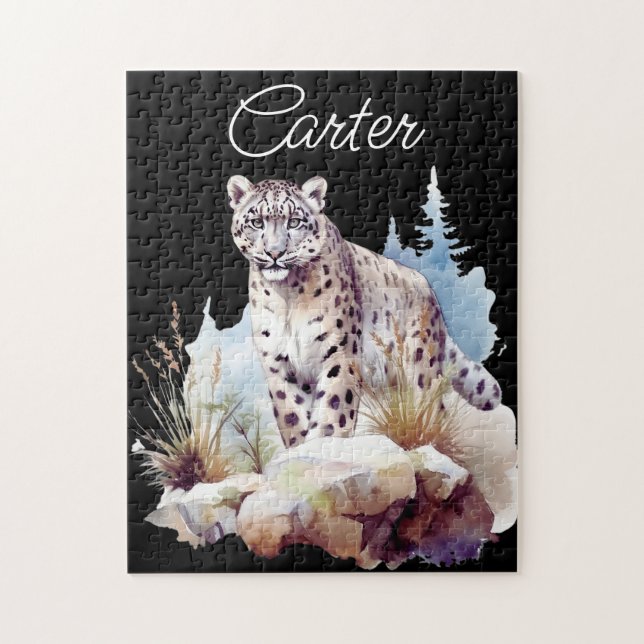 Snow Leopard Winter Mountain Personalised Jigsaw Puzzle (Vertical)