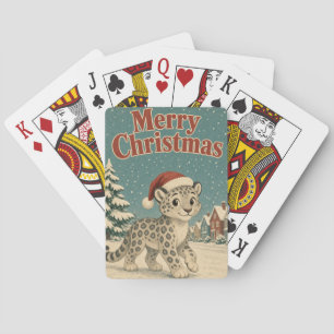 Snow Leopard Winter Village Animal Christmas Playing Cards