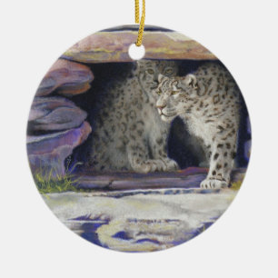 Snow Leopards Ceramic Tree Decoration