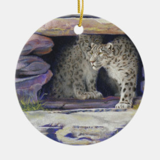 Snow Leopards Ceramic Tree Decoration