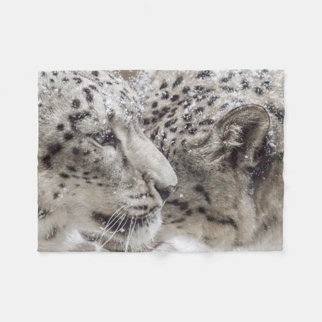 Snow Leopards Cuddling Fleece Blanket (Front (Horizontal))