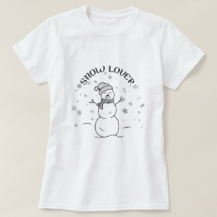 SNOW LOVER Text with Cute Snowman Fun White T-Shirt