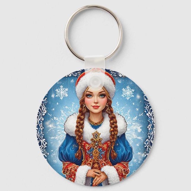 Snow maiden Beautiful Winter Portrait Key Ring (Front)