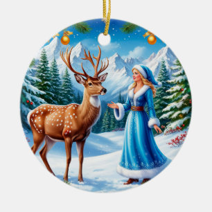 Snow Maiden Enchanting Winter Scene Ceramic Tree Decoration