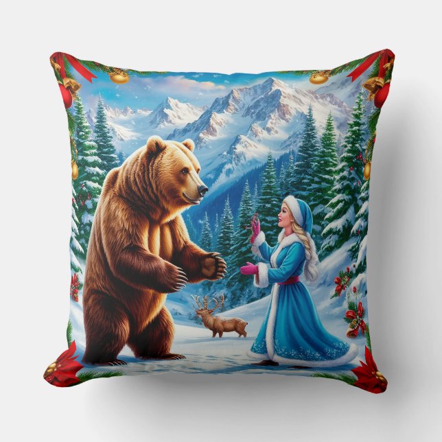 Snow Maiden Enchanting Winter Scene Cushion (Front)