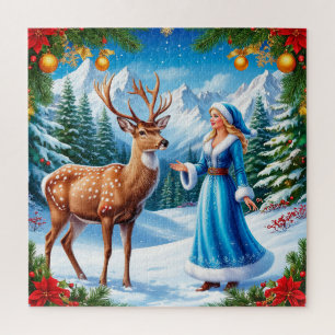 Snow Maiden Enchanting Winter Scene Jigsaw Puzzle