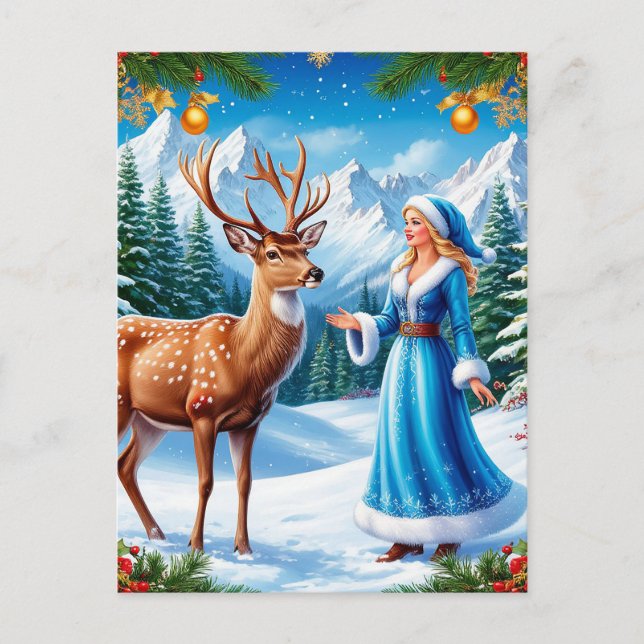 Snow Maiden Enchanting Winter Scene Postcard (Front)