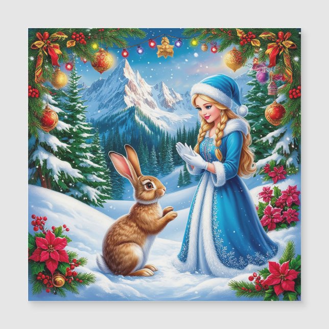 Snow Maiden in Winter Woodland Scene With rabbit (Front)